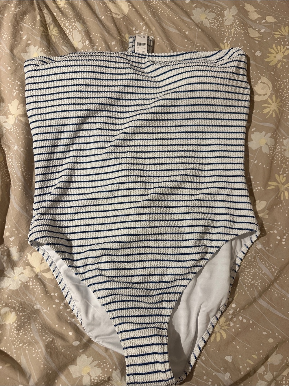 J. Crew Gemma Scrunchie One-Piece Swimsuit navy and white , Brand New With Tags